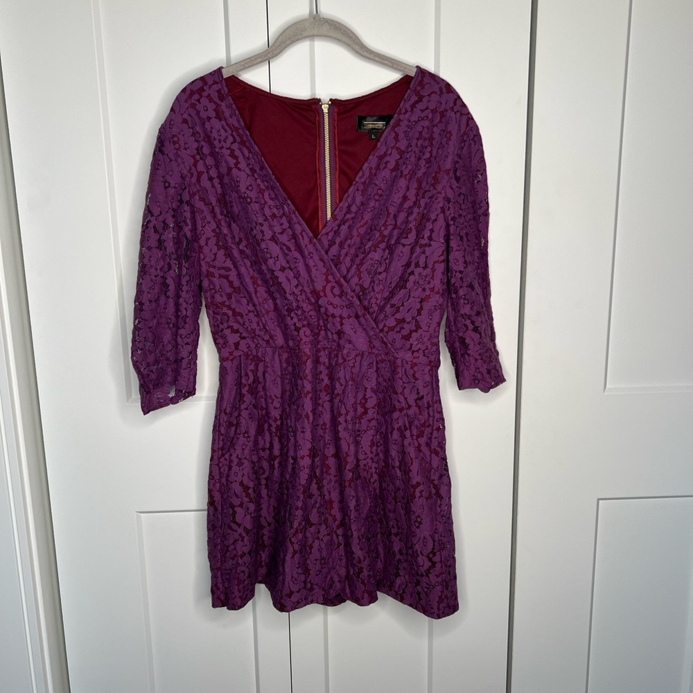 Alexia Admor 3/4 Sleeve Purple Lace Embroidered Romper Women’s Size Large
